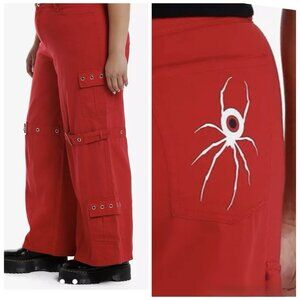 Hot Topic Social Collision Wide Leg Pants 18 Red Punk Spider Graphic Gothic Punk
